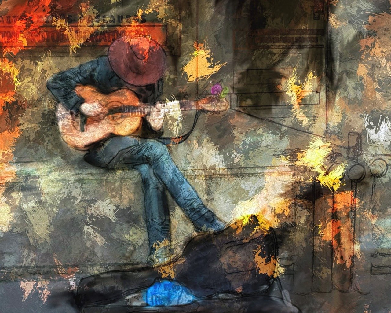 guitarist romantic watercolor